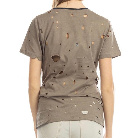 NEW PINKO BEIGE DISTRESSED SHORT SLEEVE T-SHIRT - Picture 6 of 7